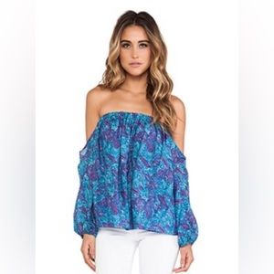 T-Bags Los Angeles Women’s Long Sleeve off-the-shoulder Silk Blouse / Size L